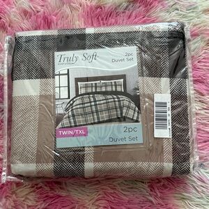 Plaid Duvet Cover Set - Black and Cream